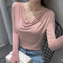F899 입술라인 여성 긴팔 슬림핏 티셔츠 여성 연말룩 긴소매 블라우스티