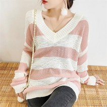 드레스날다 레인드롭 스트라이프 브이넥 루즈핏 니트 mknit1230