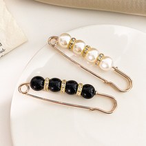 디엠몰 1+1 무수선 허리 조절 브로치 핀 클립 진주포인트 고정 핀, 블랙, 2개