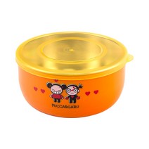 뿌까 이중스텐 뚜껑 대접(오렌지) 유아 캐릭터 식기 어린이집 유치원 준비물 국그릇 밥그릇