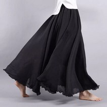 여성 밴딩 플레어 린넨 롱 스커트 A라인 캐주얼 롱치마 빅사이즈