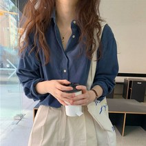 프리티영띵 코듀로이 솔리드 데일리 어반 베이직 셔츠 빈티지 블루
