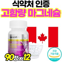 프리미엄 마그네슴 정 캐나다산 근육 긴장 이완 마그네슘 식약청 인증 신경 안정 부모님 선물 캐나다 직수입 50대 여성 식약처 인정 60대 400mg 마그네숨 캡슐 마그내슘 마그내숨, 90정, 12개