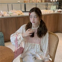 안나리야 라운드 스모크 하트 패턴 A라인 면 블라우스 SY