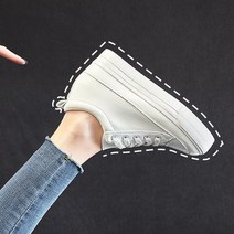 여성 하이탑 스니커즈 캔버스 운동화 키높이 부츠 레이스업 벨크로 통굽 키높이 여자스니커즈 인박카005