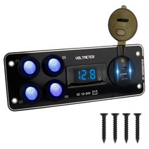 트레일러부품 카라반견인장치 12-24v 4 갱 qc3.0 pd 자동차 충전 토글 스위치 패널 전압계 스위치 패널 자동차 rv 선박 트럭 atv utv 캠퍼 캐러밴, 푸른