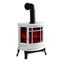 Electric fireplace 전기벽난로 로망프린스 LED장작불꽃조명+4평난방전기히터온풍기 실내불멍인테리어조명 크리스마스전구조명장식소품 휴게실대기실난방난로히터 감성카페조명, 화이트+연통세트