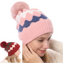 겨울 벨벳 물결 자카드 방한 니트 비니 니트모자 여자겨울모자 디자인모자 패션모자 여자겨울비니 여자비니 털방울모자 겨울야외모자 귀여운모자