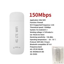 와이파이 증폭기 공유기 인터넷 4G LTE 무선 USB 동글 모바일 광대역 150Mbps 모뎀 스틱 Sim 카드 라우터 홈 오피스 어댑터, [02] white, 02 white