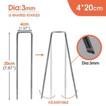 스테인리스 스틸 U자형 조경 스테이플 아연 도금 정원 말뚝 핀 잡초 패브릭 장벽 매트 튜브 고정 그라운드 네일, 40mmx200mm-3mm, 50PCS