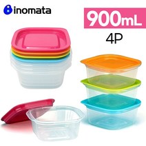 일본 inomata 라쿠친팩 정사각 4p 900ml (밥팩 전자렌지용기 밀폐용기 반찬통 inomata), 코드1787