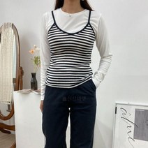 [바보사랑] 여자 레이어드티 단가라 슬림 끈나시 코디 세트