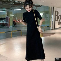 가바바 여성 원피스 시크한 블랙 슬림 반팔 롱원피스 G49038