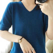 퓨어디아 브이넥 반팔 니트티 봄여름가을 이너