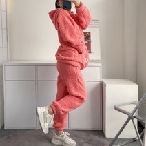 어거스트후 털 후드 조거 팬츠 세트