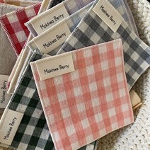 목화베리 패브릭 컵받침 홈까페 코튼 체크 패브릭 티코스터, 민트