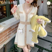 귈림 버튼포인트 배색 슬림핏 니트원피스 GAFOP064P