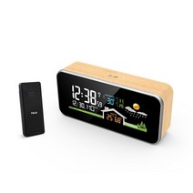 온도계 weather station wooden 알람 시계 디지털 온도 습도 야외 무선 홈 장식 시간 시계 데스크탑 fanju, 목재