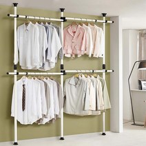 4단 와이드형 메탈 파이프 흰색 봉 행거 옷걸이 원통봉 쇠봉