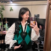 빅사이즈 여성 통통mm에 도톰 다이아 체크 스웨터 조끼 중공업 스터드 니트 카디건 코트