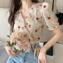 플라워 블라우스 꽃무늬 셔츠 프렌치 스타일 여성 디자인