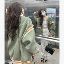 여성 야구점퍼 바시티 자켓 자수 디자인 느낌 가을 느슨한 스웨터 박시한 야구 야상