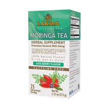 Lakma 모링가 티 고지 베리 맛 - 티백 25개 (카페인 프리 Gmo 프리 글루텐 프리 유제품 프리 무설탕 및 100% 천연 디카페인)