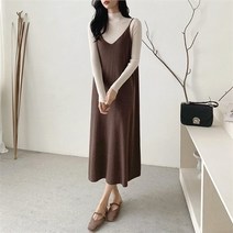 셀러허브 패션 여자 클래식 청순 분위기 카페룩 V넥 드레스