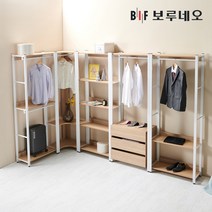보루네오 슈랑크 드레스룸 시스템장 행거 옷장 철제 인테리어 시스템 맞춤 가구 안방, 화이트&화이트오크, 04_800 5단 선반형