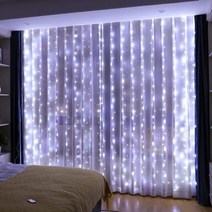커튼 LED 문자열 조명 크리스마스 장식 3m 원격 제어 휴일 웨딩 페어리 갈 랜드 침실 야외 홈, White, 3M(W) x 1M(H)