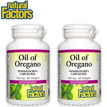 네추럴팩터스 유기농 오레가노 오일 180mg 60캡슐 OIL OF OREGANO carvacrol NATURAL FACTORS, 60정, 2개
