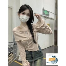 여자블라우스 상의 플레어 소매 초가을 장미 블라우스 프렌치