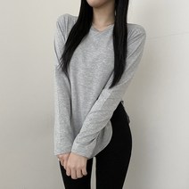 VANANA2 국내제작 여성 기모 무지 유트임 레이어드 라운드 티셔츠