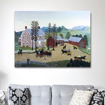 나봄갤러리 그랜마 모지스 체크 무늬의 집 풍경화 일러스트 명화, 5.캔버스 액자