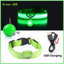 강아지 리드줄 목줄 충전 목걸이 펜던트 분리형 밝은 고양이 밤, 5.Green USB - XLNeck 4256 CM