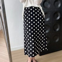 아이엠몽 여성 데일리 도트 패턴 절개 뒷밴딩 플레어 롱 스커트 데이트룩 휴버트