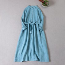 이끼당 순린넨 솔리드 벨티드 롱원피스