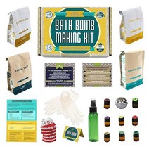 DIY Gift Kits 배쓰밤 만들기 키트 집에서 12개의 아로마테라피 배쓰밤을 위한 선물 세트 에센셜 오일 엡섬 소금 컵케이크 몰드 라이너 레시피 설명서(한글이 아닐 수 있음), 디럭스 배쓰밤 키트