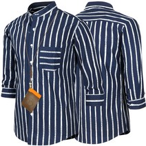 [95-130] 7부 셔츠 남자 헨리넥 네이비 스트라이프 차이나카라 남성 와이셔츠 빅사이즈