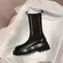 오토바이 부츠 핑크 그린 두꺼운 밑창 여성 데님 부츠 품질 가죽 라운드 토 미드 카프 캐주얼 오토바이, 02 High Help Black