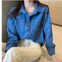 Makone 상표등록 여성 데님 블라우스 셔츠 아우터 루즈핏