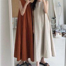 여름 민소매 나시 라운드넥 린넨 코튼 면 마 루즈핏 롱 드레스