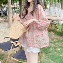 여성 블라우스 체형 커버 넉넉한 핏 퍼프 소매 여자 상의 블라우스
