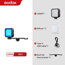 Godox-LED 6R RGB LED 비디오 카메라 조명 13 FX 효과 1800mAh 리튬 이온 배터리 Vlog 비디오 라이트 PK Ulanzi VL49 LED 조명, 1 건, Kit 5