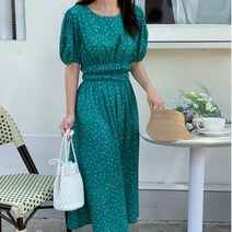 겟잇미 스모크 밴딩 플라워 라운드넥 롱원피스