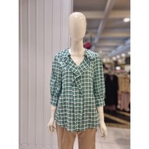 블루페페 체크 너플 8부 레글런 블라우스 ﻿P222MSC005