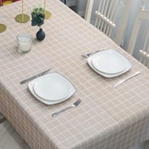 JJNB 북유럽풍 6인용 테이블 식탁보 137cm x 180cm, 브라운체크