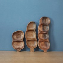 아카시아완두콩함지나눔접시 안주그릇 나무그릇 목기 마른안주그릇 원목그릇 다과접시, 3절, 1개