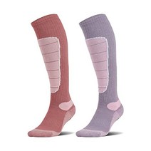 메리노 울 스키 양말 스노우보드용 방한 눈 겨울 무릎 높이의 보온 헌팅., Large, Pink Rose (2 Pairs)