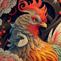 DIY캔버스페인팅 붉은&금빛 수탉 물감 명화따라그리기 부귀공명 유계 닭띠그림 합격 승진 재물 행운 피포페인팅 집콕취미 가게오픈 집들이선물 액자프레임포함 24색, 사각형:30*30cm, 붉은&금빛 수탉 그리기선택06